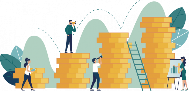 People learning to grow money graphic