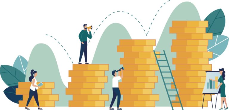 People learning to grow money graphic